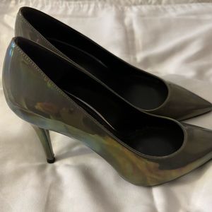 Stewart Weitzman Queen Iridescent Pumps: color pewter.